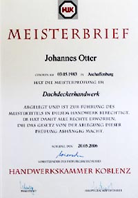 Dachdeckermeisterbrief Johannes Otter