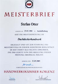 Dachdeckermeisterbrief Stefan Otter