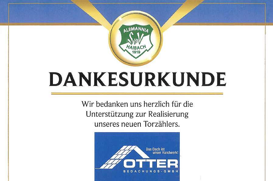 Urkunde für Otter Bedachungs GmbH